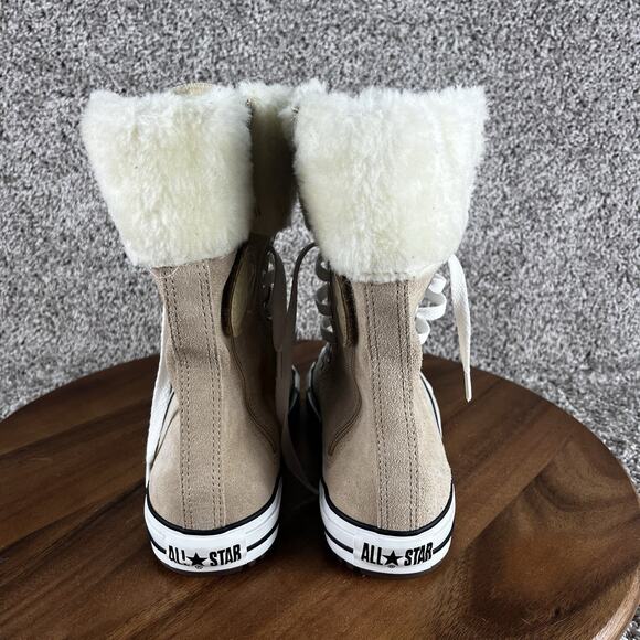 Converse High-Top Lace-Up Sneakers in Beige and White with Faux Fur Collar - Picture 5 of 10